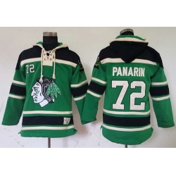 Men Chicago Blackhawks 72 Artemi Panarin Green St  Patrick Day McNary Lace Hoodie Stitched NHL Jersey