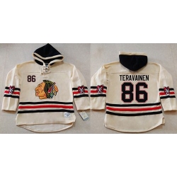 Men Chicago Blackhawks 86 Teuvo Teravainen Cream Heavyweight Pullover Hoodie Stitched NHL Jersey