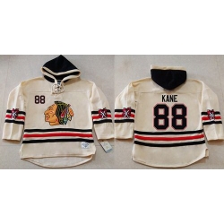 Men Chicago Blackhawks 88 Patrick Kane Cream Heavyweight Pullover Hoodie Stitched NHL Jersey