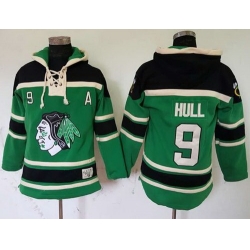 Men Chicago Blackhawks 9 Bobby Hull Green St  Patrick Day McNary Lace Hoodie Stitched NHL Jersey