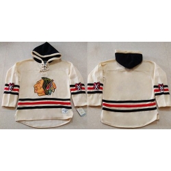 Men Chicago Blackhawks Blank Cream Heavyweight Pullover Hoodie Stitched NHL Jersey