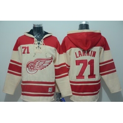 Men Detroit Red Wings 71 Dylan Larkin Cream Sawyer Hooded Sweatshirt Stitched NHL Jersey