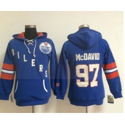 Women Edmonton Oilers 97 Connor McDavid Light Blue Old Time Heidi NHL Hoodie