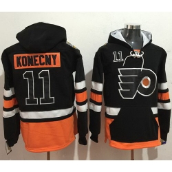 Men Philadelphia Flyers 11 Travis Konecny Black Name  26 Number Pullover NHL Hoodie