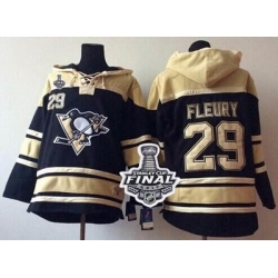 Men Pittsburgh Penguins 29 Andre Fleury Black Sawyer Hooded Sweatshirt 2017 Stanley Cup Final Patch Stitched NHL Jersey