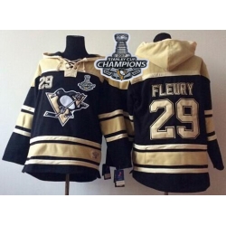 Men Pittsburgh Penguins 29 Andre Fleury Black Sawyer Hooded Sweatshirt 2017 Stanley Cup Finals Champions Stitched NHL Jersey