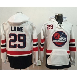 Men Winnipeg Jets 29 Patrik Laine White Name  26 Number Pullover NHL Hoodie