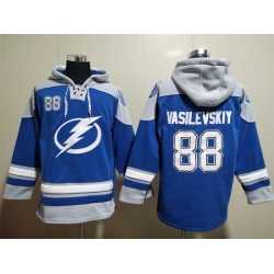 Men's Tampa Bay Lightning #88 Andrei Vasilevskiy Blue Ageless Must-Have Lace-Up Pullover Hoodie