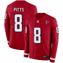 Nike Atlanta Falcons 8 Kyle Pitts Red Team Color Men Stitched NFL Limited Therma Long Sleeve Jersey