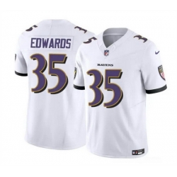 Men Baltimore Ravens 35 Gus Edwards White 2023 F U S E  Vapor Limited Football Jersey