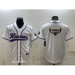 Men Baltimore Ravens White Team Big Logo With Patch Cool Base Stitched Baseball Jersey