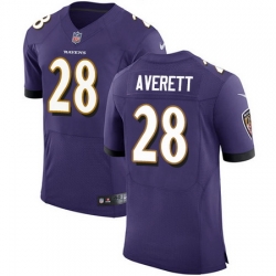 Nike Ravens #28 Anthony Averett Purple Team Color Mens Stitched NFL Vapor Untouchable Elite Jersey