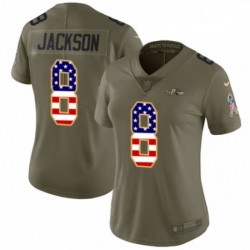 Womens Nike Baltimore Ravens 8 Lamar Jackson Limited OliveUSA Flag Salute to Service NFL Jersey