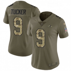 Womens Nike Baltimore Ravens 9 Justin Tucker Limited OliveCamo Salute to Service NFL Jersey