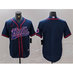 Men Buffalo Bills Blank Navy With Patch Cool Base Stitched Baseball Jersey