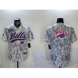 Men Buffalo Bills Team Big Logo 2024 Arctic Camo Salute To Service Stitched Baseball Jersey 2