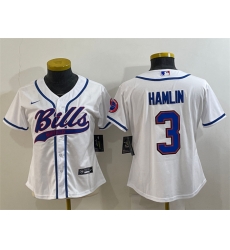 Women Buffalo Bills 3 Damar Hamlin White With Patch Cool Base Stitched Baseball Jersey