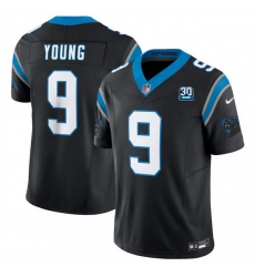 Men Carolina Panthers 9 Bryce Young Black 2024 30th Anniversary Patch F U S E  Vapor Limited Stitched Football Jersey