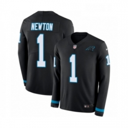 Mens Nike Carolina Panthers 1 Cam Newton Limited Black Therma Long Sleeve NFL Jersey