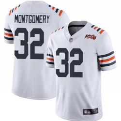 Bears 32 David Montgomery White Alternate Men Stitched Football Vapor Untouchable Limited 100th Season Jersey