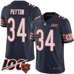 Men Chicago Bears 34 Walter Payton Navy Blue Team Color 100th Season Limited Football Jersey