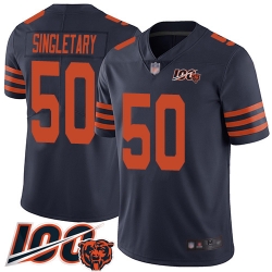 Men Chicago Bears 50 Mike Singletary Limited Navy Blue Rush Vapor Untouchable 100th Season Football Jersey