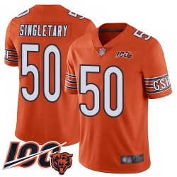 Men Chicago Bears 50 Mike Singletary Orange Alternate 100th Season Limited Football Jersey