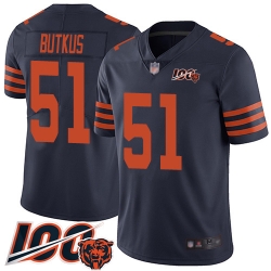 Men Chicago Bears 51 Dick Butkus Limited Navy Blue Rush Vapor Untouchable 100th Season Football Jersey