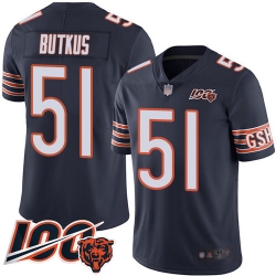 Men Chicago Bears 51 Dick Butkus Navy Blue Team Color 100th Season Limited Football Jersey