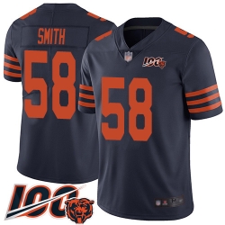 Men Chicago Bears 58 Roquan Smith Limited Navy Blue Rush Vapor Untouchable 100th Season Football Jersey 