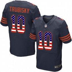 Mens Nike Chicago Bears 10 Mitchell Trubisky Elite Navy Blue Alternate USA Flag Fashion NFL Jersey