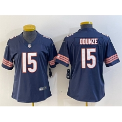 Women Chicago Bears 15 Rome Odunze Navy 2024 Draft Vapor Stitched Jersey