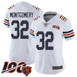 Women Chicago Bears 32 David Montgomery White 100th Season Limited Football Jersey