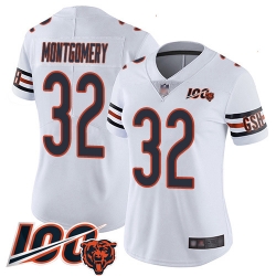 Women Chicago Bears 32 David Montgomery White Vapor Untouchable Limited Player 100th Season Football Jersey