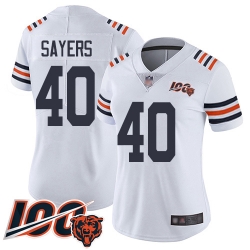 Women Chicago Bears 40 Gale Sayers White 100th Season Limited Football Jersey