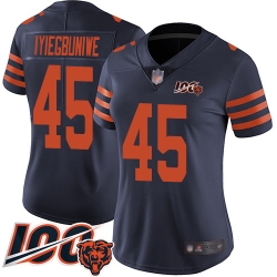 Women Chicago Bears 45 Joel Iyiegbuniwe Limited Navy Blue Rush Vapor Untouchable 100th Season Football Jersey