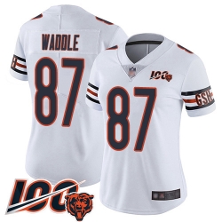 Women Chicago Bears 87 Tom Waddle White Vapor Untouchable Limited Player 100th Season Football Jersey