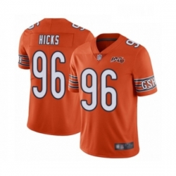 Youth Chicago Bears 96 Akiem Hicks Orange Alternate 100th Season Limited Football Jersey