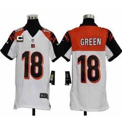 Nike Bengals #18 A J  Green White With C Patch Youth Stitched NFL Elite Jersey