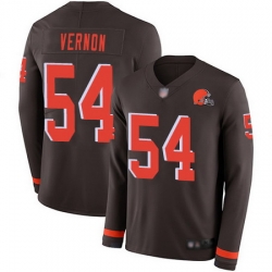 Browns #54 Olivier Vernon Brown Team Color Men Stitched Football Limited Therma Long Sleeve Jersey