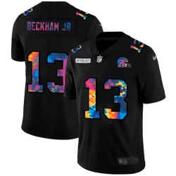 Cleveland Browns 13 Odell Beckham Jr  Men Nike Multi Color Black 2020 NFL Crucial Catch Vapor Untouchable Limited Jersey