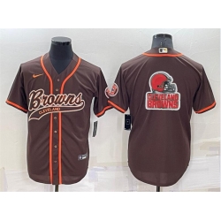 Men Cleveland Browns Brown Team Big Logo With Patch Cool Base Stitched Baseball Jersey