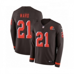 Mens Nike Cleveland Browns 21 Denzel Ward Limited Brown Therma Long Sleeve NFL Jersey