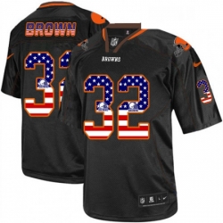 Mens Nike Cleveland Browns 32 Jim Brown Elite Black USA Flag Fashion NFL Jersey