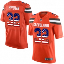 Mens Nike Cleveland Browns 32 Jim Brown Elite Orange Alternate USA Flag Fashion NFL Jersey