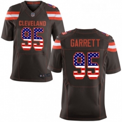 Mens Nike Cleveland Browns 95 Myles Garrett Elite Brown Home USA Flag Fashion NFL Jersey