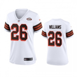 Women Cleveland Browns 26 Greedy Williams Nike 1946 Collection Alternate Game Limited NFL Jersey   White