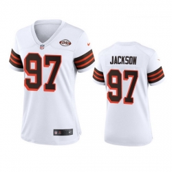 Women Cleveland Browns 97 Malik Jackson Nike 1946 Collection Alternate Game Limited NFL Jersey   White