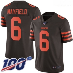 Browns #6 Baker Mayfield Brown Youth Stitched Football Limited Rush 100th Season Jersey