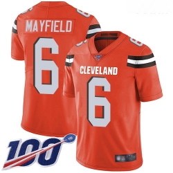 Browns #6 Baker Mayfield Orange Alternate Youth Stitched Football 100th Season Vapor Limited Jersey